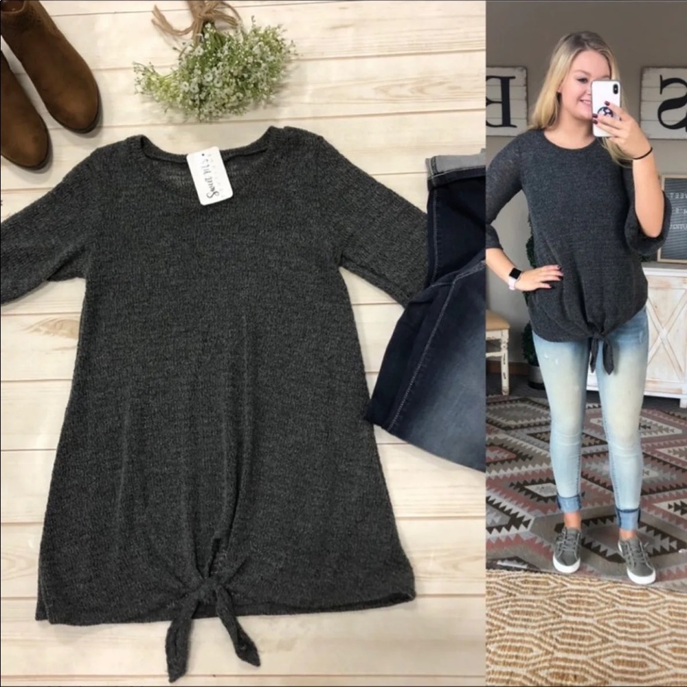 Tie front knit sweater